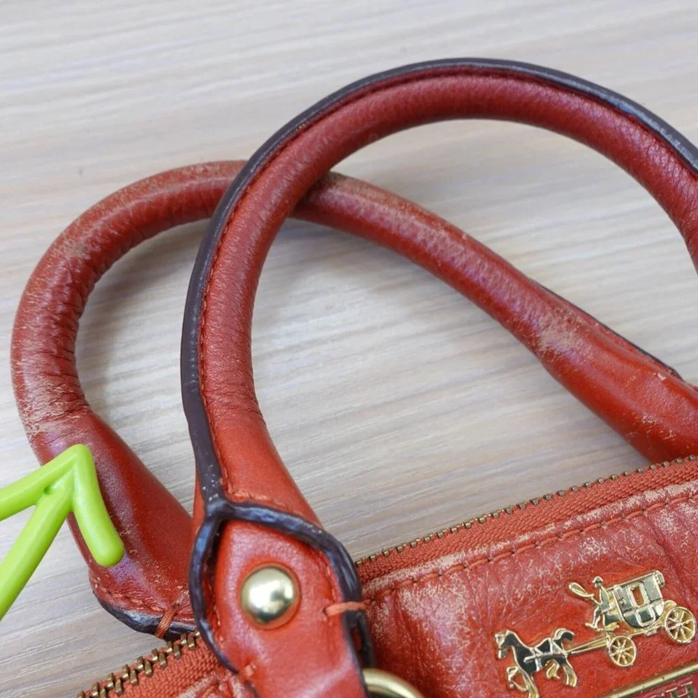 COACH Madison Bag Womens Red Leather Satchel Retro Indie Quiet Luxury M DEFECTS